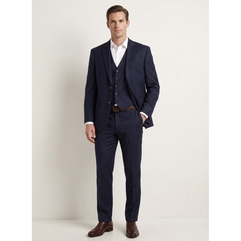 Joseph & Feiss Gold Men 48L Navy Blue 100% Wool Blazer Sport Coat Suit Jacket